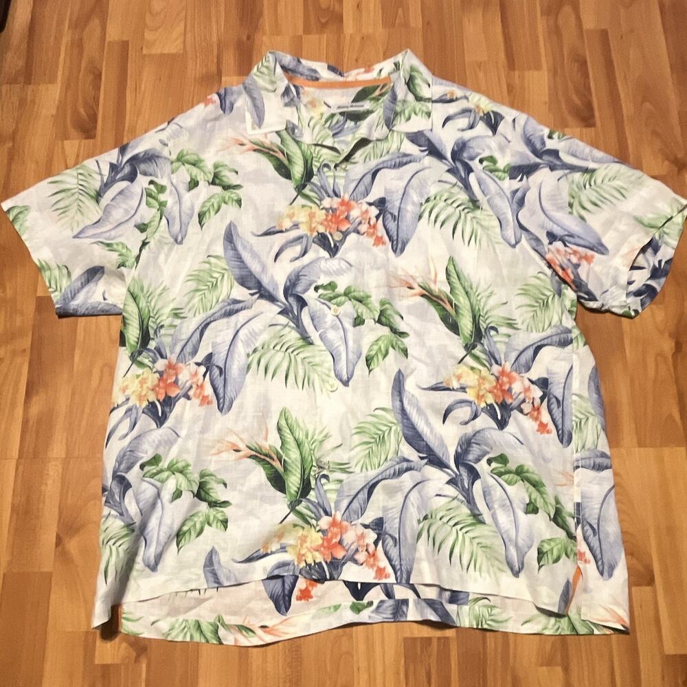 Tommy Bahama Men's XXL Linen Short Sleeve Button-Up Hawaiian Floral Shirt TB93